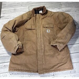 Men's Carhartt Brown Canvas Zip Jacket w/ Corduroy Collar, 48 Tall. C03 BRN READ